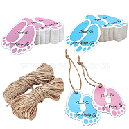 PandaHall Elite 2 Sets 2 Colors Footprint Paper Tags, Gift Tags, with 2 Bundles Hemp Cord, for Gift Packaging, Mixed Color, Paper Tag: 6.1x5.5x0.03cm, 1 color/set, 50pcs/color(DIY-PH0009-88)