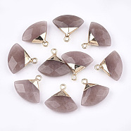 Electroplate Natural Strawberry Quartz Pendants, with Brass Findings, Faceted, Triangle, Golden, 17~18x19~20x6~7mm, Hole: 1.8mm(G-T112-04B)