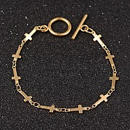 Cross 304 Stainless Steel Link Chain Bracelets, with OT Clasps, Golden, 7-1/4 inch(185mm), 5x1mm(BJEW-D397-03G)