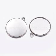 304 Stainless Steel Pendant Cabochon Settings, Plain Edge Bezel Cups, Flat Round, Stainless Steel Color, Tray: 25mm, 32x27x2mm, Hole: 3mm(STAS-K146-054-25mm)