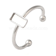 Non-Tarnish 304 Stainless Steel Open Cuff Ring Components, Pad Ring Setting, Rectangle, Stainless Steel Color, Tray: 7x3mm, 1.5mm, Adjustable(X-STAS-I306-02P)