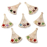 Iron with Glass Pendants, Hollow Ginkgo Leaf Charm, Mixed Color, 34.5x25x5mm, Hole: 1.6mm(IFIN-B002-06KCG)