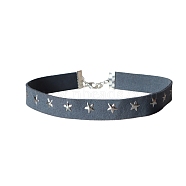 PU Leather Choker Necklace, Star, Steel Blue, 11.81 inch(30cm)(PW-WG18306-02)