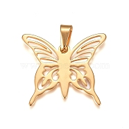 304 Stainless Steel Pendants, Butterfly, Golden, 31x35x1mm, Hole: 10x4.5mm(STAS-I135-32G)