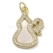 Brass Micro Pave Cubic Zirconia Pendants, with Shell, Gourd, Real 18K Gold Plated, 20.5x15x2.5mm(KK-Q808-19G)