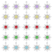 SUPERFINDINGS 50Pcs 5 Colors Alloy Enamel Pendants, with Crystal Rhinestone, Smiling Sun Charms, Mixed Color, 22.5x19.5x2.5mm, Hole: 2mm, 10pcs/color(ENAM-FH0001-70)