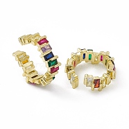 Colorful Cubic Zirconia Open Cuff Rings, Cadmium Free & Lead Free, Real 18K Gold Plated, Inner Diameter: 16.5mm(EJEW-F294-20G)