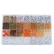 DIY 28 Style Resin & Acrylic & ABS Beads Jewelry Making Finding Kit, Flat Round & Rice & Barrel & Nugget & Heart & Strip, Sandy Brown, 5.5~18.5x7~14x2~12x1.5~11mm, Hole: 0.7~2mm(DIY-NB0012-03I)
