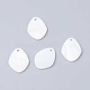 Freshwater Shell Pendants, Oval, White, 20x15x1.5~2mm, Hole: 1.5mm(SHEL-S249-18)