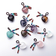 Chakra Hanging Ornaments,  Natural & Synthetic Mixed Stone Pendant Decorations, with Nylon Cord, Heart, 45mm(HJEW-K032-08K)