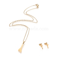 304 Stainless Steel Jewelry Sets, Cable Chains Pendant Necklaces and Stud Earrings, with Lobster Claw Clasps and Ear Nuts, Wrench, Golden, 17.44 inch(44.3cm), 1.5mm, 12x4mm, Pin: 0.8mm(STAS-K196-10G)