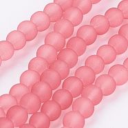 Transparent Glass Bead Strands, Frosted, Round, Salmon, 6mm, Hole: 1.3~1.6mm, about 140pcs/strand, 31.4 inch(X-GLAA-S031-6mm-24)
