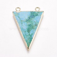 Natural Howlite Pendants, with Brass Findings, Dyed, Triangle, Golden, 42~49x30~35x5~6mm, Hole: 3mm(G-E460-06G)