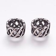304 Stainless Steel Beads, Column, Hollow, Antique Silver, 11.5x7mm, Hole: 8mm(STAS-G133-08AS)
