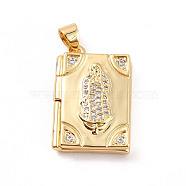 Rack Plating Brass Micro Pave Clear Cubic Zirconia Locket Pendants, Cadmium Free & Lead Free, Religion, Rectangle with Virgin Mary, Real 18K Gold Plated, 23x15x4.5mm, Hole: 4x3.5mm, Inner Diameter: 18x11mm(ZIRC-C035-09G)