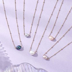 Natural Cultured Freshwater Pearl Potato Pendant 304 Stainless Steel Satellite Chain Necklaces for Women, Mixed Dyed and Undyed, Mixed Color, Golden, 15.87 inch(40.3cm)(NJEW-JN05770)