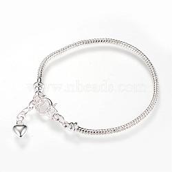 Brass European Style Bracelet Making, with Iron Extender Chain, Silver, 7-5/8 inch(195mm)x2.5mm(MAK-R011-03S)