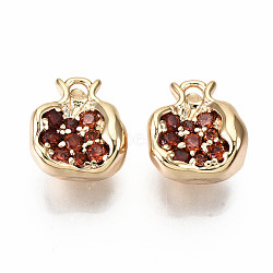 Brass Micro Pave Chocolate Cubic Zirconia Charms, Nickel Free, Pomegranate Shape, Real 18K Gold Plated, 10.5x10x7mm, Hole: 1.4mm(KK-S360-047-NF)