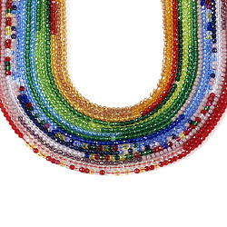 15 Strands 15 Colors Transparent Gradient Color Glass Beads Strands, Segmented Multi-color Beads, Faceted Round, Mixed Color, 2mm, Hole: 0.5mm, about 205pcs/strand, 14.37 inch(36.5cm), 1 strand/color(GLAA-TA0001-80)