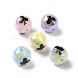 UV Plating Rainbow Iridescent Opaque Acrylic Beads, With Glitter Powder, Round, Mixed Color, 13.5x13mm, Hole: 2.5mm(OACR-C010-04)