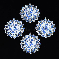 430 Stainless Steel Pendants, Spray Painted, Etched Metal Embellishments, Flower with Flower Pattern, White, 46x44x0.3mm, Hole: 1.5mm(STAS-T061-23-E04)
