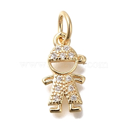 Brass Micro Pave Cubic Zirconia Pendants, Human Charms, with Jump Ring, Golden, 15x8x2mm(KK-Q001-16G)