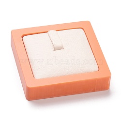 Resin Artificial Marble Jewelry Ring Displays, with PU Leather, Square, Coral, 5.4x5.4x1.55cm(AJEW-H117-12)