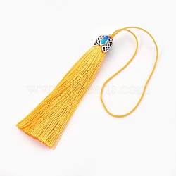 Polyester Tassel Pendant Decorations, with Cloisonne Findings, Gold, 180~185mm(HJEW-WH0003-A06-AS)