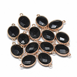 Dyed Natural Black Agate Links connectors, with Golden Tone Brass Findings, Faceted, Oval, 25x14x6~7mm, Hole: 2mm(G-T073-05K)