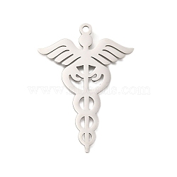 Anti-Tarnish 304 Stainless Steel Snake Pendants, Laser Cut, Caduceus Medicine Symbol Charm, Stainless Steel Color, 29x27x1mm, Hole: 1.8mm(STAS-S150-02P)