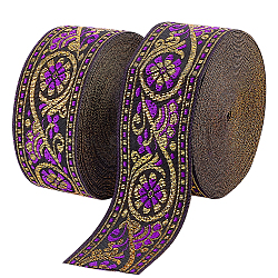 Ethnic Style Embroidery Polyester Ribbons, Jacquard Ribbon, Tyrolean Ribbon, Garment Accessories, Flower Pattern, Blue Violet, 1-3/8 inch(34mm), 0.5mm, about 7.66 Yards(7m)/pc(OCOR-WH0070-10F-07)