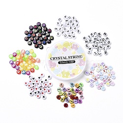 DIY Bracelet Jewelry Making Kits, Including Flat Round with Random Initial Letter Transparent Acrylic Beads, Elastic Crystal Thread, Mixed Color, Beads: 1900pcs(DIY-YW0002-20)