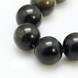 Natural Golden Sheen Obsidian Beads Strands, Round, 12mm, Hole: 1~2mm, 16pcs/strand, 8 inch(X-G-C076-12mm-5)