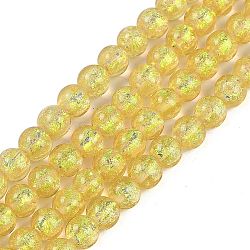 Handmade Foil Lampwork Beads Strands, Round, Yellow, 10mm, about 40pcs/strand, 14.57''(37cm)(FOIL-K003-06B-09)