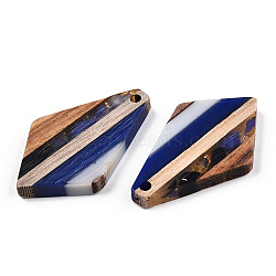 Transparent Resin & Walnut Wood Pendants, with Gold Foil, Kite Charm, Dark Blue, 33.5x20.5x3.5mm, Hole: 2mm(RESI-TAC0017-49-A01)