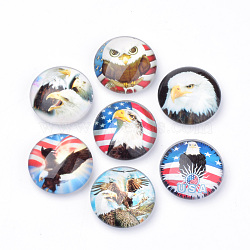 Fridge Magnets Glass Decorations, Flat Round with Eagle Pattern, Mixed Color, 50x16mm(GGLA-Q051-50mm-019)