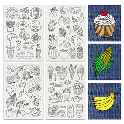 4 Sheets 11.6x8.2 Inch Stick and Stitch Embroidery Patterns, Non-woven Fabrics Water Soluble Embroidery Stabilizers, Food, 297x210mmm(DIY-WH0455-042)