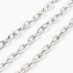 Iron Textured Cable Chains, Unwelded, with Card Paper, Platinum, 4x3x0.7mm, about 32.8 Feet(10m)/card(X-CH-0.7YHSZ-N)