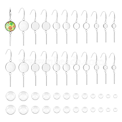 DIY Blank Dome Dangle Earring Making Kit, Including 316 Stainless Steel Earring Hooks with Round Tray, Glass Cabochons, Stainless Steel Color, 48Pcs/box(DIY-UN0005-65)