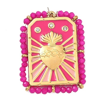 304 Stainless Steel Enamel Pendants, Hexagon with Sacred Heart Charms, with Plastic Beads, Golden, 31.5x24x2.5mm, Hole: 0.7mm
