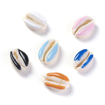 Cowrie Shell Beads, with Enamel, Undrilled/No Hole Beads, Mixed Color, 18~22x13~15x7~8mm