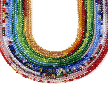 15 Strands 15 Colors Transparent Gradient Color Glass Beads Strands, Segmented Multi-color Beads, Faceted Round, Mixed Color, 2mm, Hole: 0.5mm, about 205pcs/strand, 14.37 inch(36.5cm), 1 strand/color