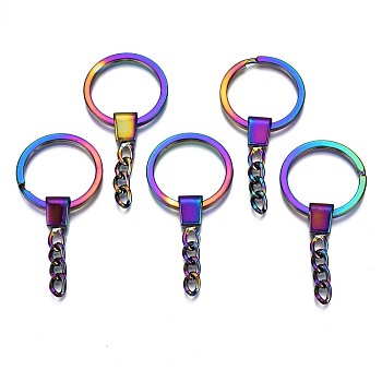 Rainbow Color Alloy Split Key Rings, with Chains, Keychain Clasp Findings, Cadmium Free & Nickel Free & Lead Free, 62mm