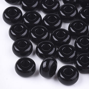 Opaque Acrylic European Beads, Large Hole Beads, Rondelle, Black, 13x7mm, Hole: 5mm, about 700pcs/500g