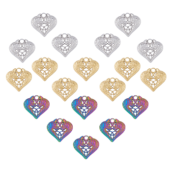 18Pcs 3 Colors 201 Stainless Steel Pendants, Heart with Wolf & Trinity Knot, Mixed Color, 19x20.5x2.5mm, Hole: 2.5mm, 6pcs/color