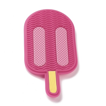 Silicone Makeup Cleaning Brush Scrubber Mat Portable Washing Tool, with Suction Cup, Ice Cream Shape, for Men and Women, Medium Violet Red, 15.2x7.1x1.1cm