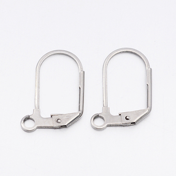 304 Stainless Steel Leverback Earring Findings, with Loop, Stainless Steel Color, 18x12x1.5mm, Hole: 2mm, Pin: 1mm