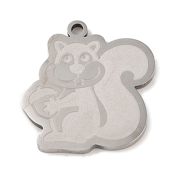 304 Stainless Steel Pendants, Squirrel Charm, Stainless Steel Color, 21.5x20x1.5mm, Hole: 1mm