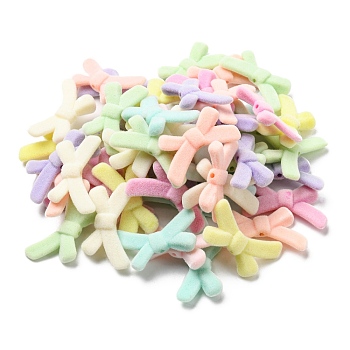 Flocky Acrylic Beads, Bowknot, Mixed Color, 20.5x34x6mm, Hole: 1.8mm