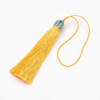 Polyester Tassel Pendant Decorations, with Cloisonne Findings, Gold, 180~185mm